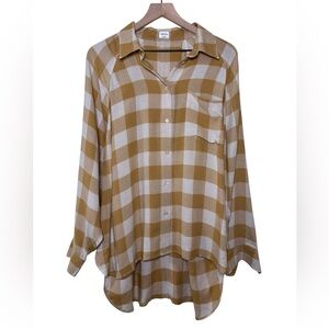 ARITZIA WILFRED FREE Boyfriend Shirt Relaxed Fit Maize Yellow Gingham NWT NEW L